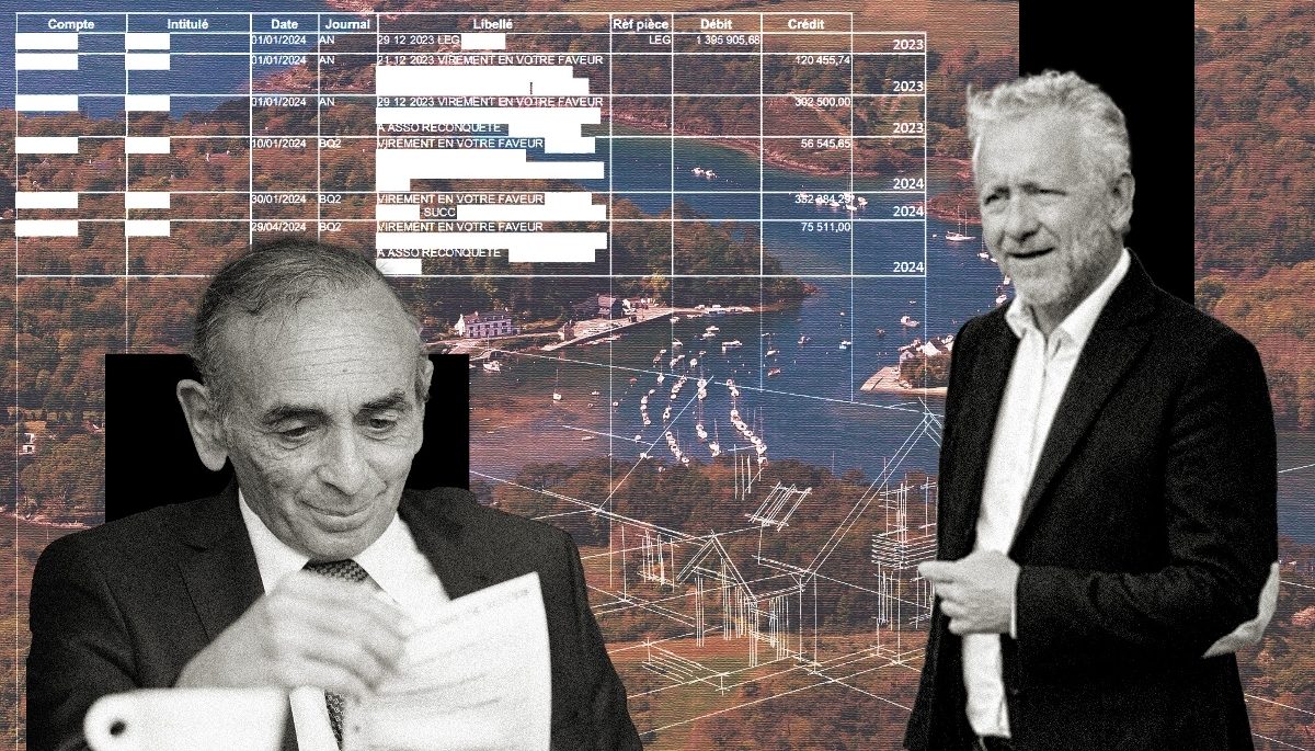 Éric Zemmour et Franck Chevrel, sur fond d'une vue de Riec-sur-Bélon.