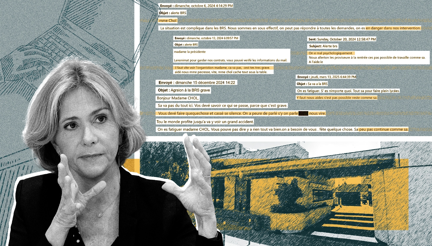 Valérie Pécresse ; extraits de mails anonymes envoyés à l’exécutif francilien ; vue du commissariat de Saint-Ouen.