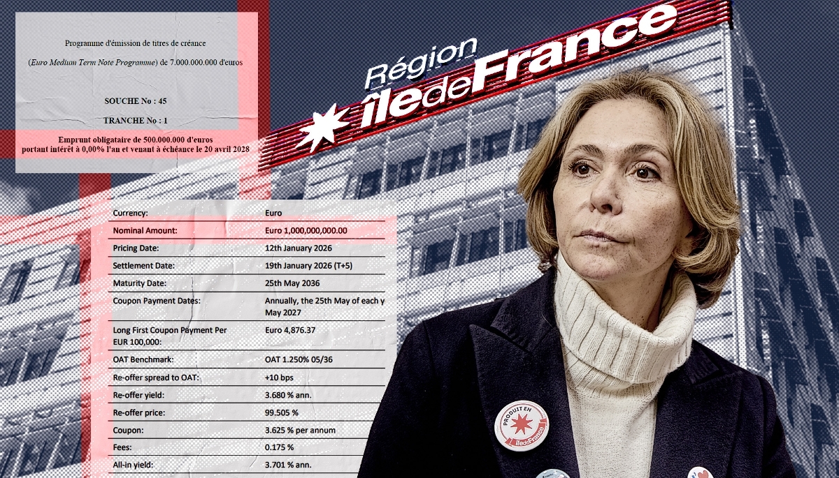 Valérie Pécresse devant le siège de la région Île-de-France.