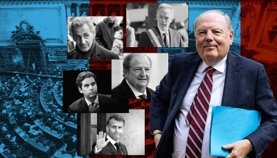 Hervé Marseille avec, de haut en bas, Emmanuel Grégoire, Nicolas Sarkozy, Pierre Charon, Gabriel Attal et Emmanuel Macron.