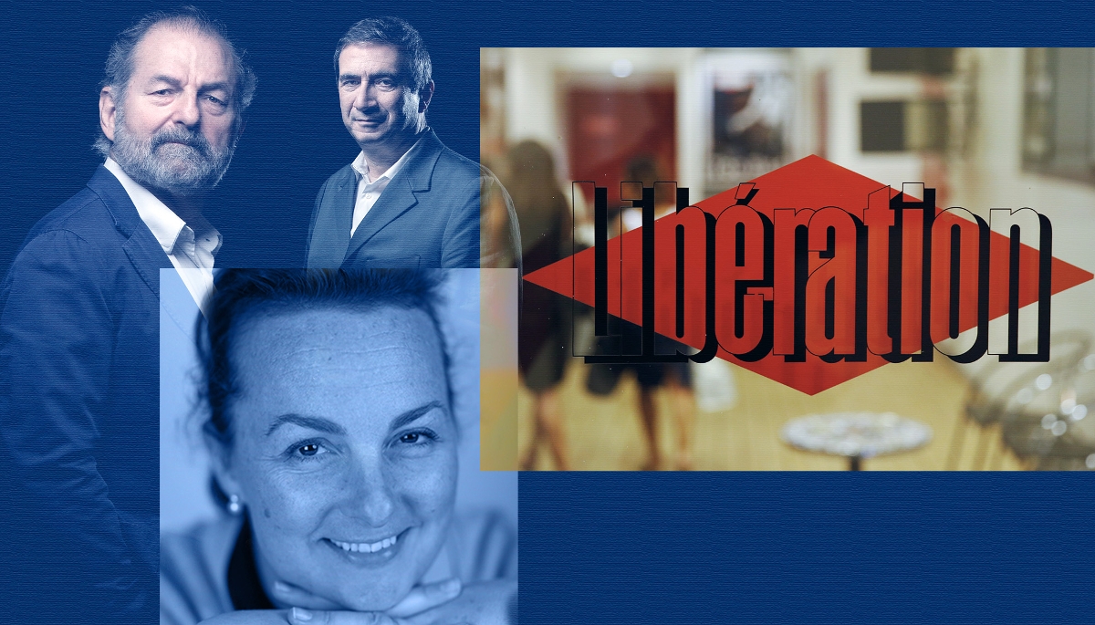 Sonia Delesalle-Stolper, entourée de Denis Olivennes et Dov Alfon.