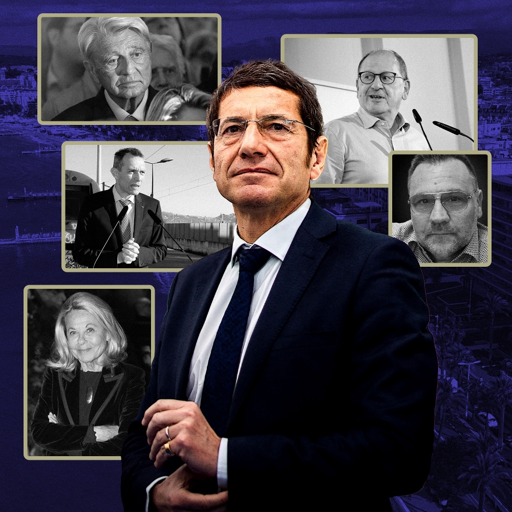 David Lisnard, entouré (de g. à d. et de haut en bas) d'Alain Madelin, Hervé Novelli, Philippe Castanet, Michel Cavargini et Sophie de Menthon.