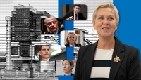La ministre chargée du numérique, Anne Le Hénanff, entourée de (de h. en b.) Jérôme Notin, Édouard Philippe, Laure de la Raudière, Arthur Mensch et Laure Miller.