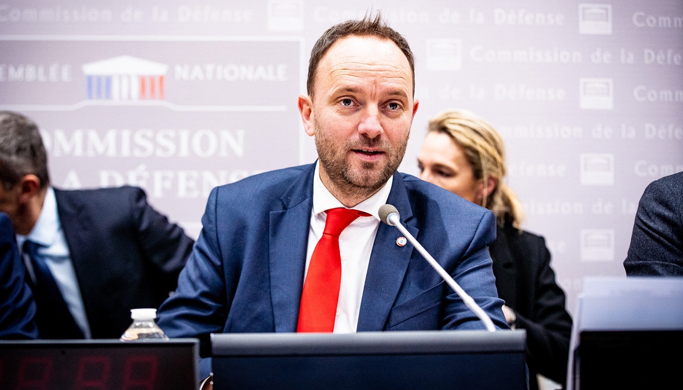 Thomas Gassilloud, député du groupe Ensemble pour la République, en commission, lors de la préparation de la future loi de programmation militaire du gouvernement (LPM 2024-2030), à l'Assemblée nationale, le 24 janvier 2023.