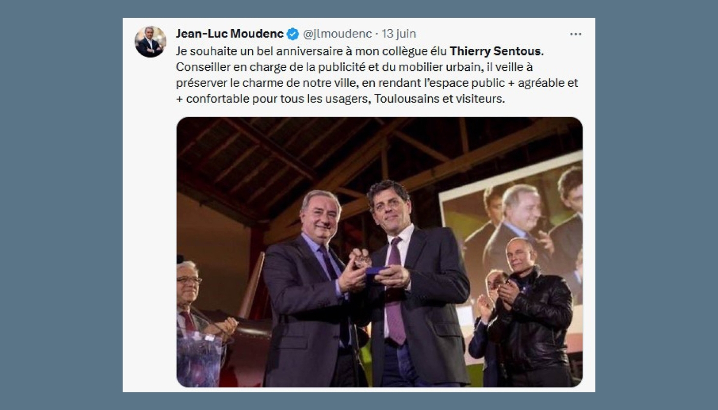 Tous les ans, Jean-Luc Moudenc souhaite publiquement un bon anniversaire à son conseiller municipal Thierry Sentous.