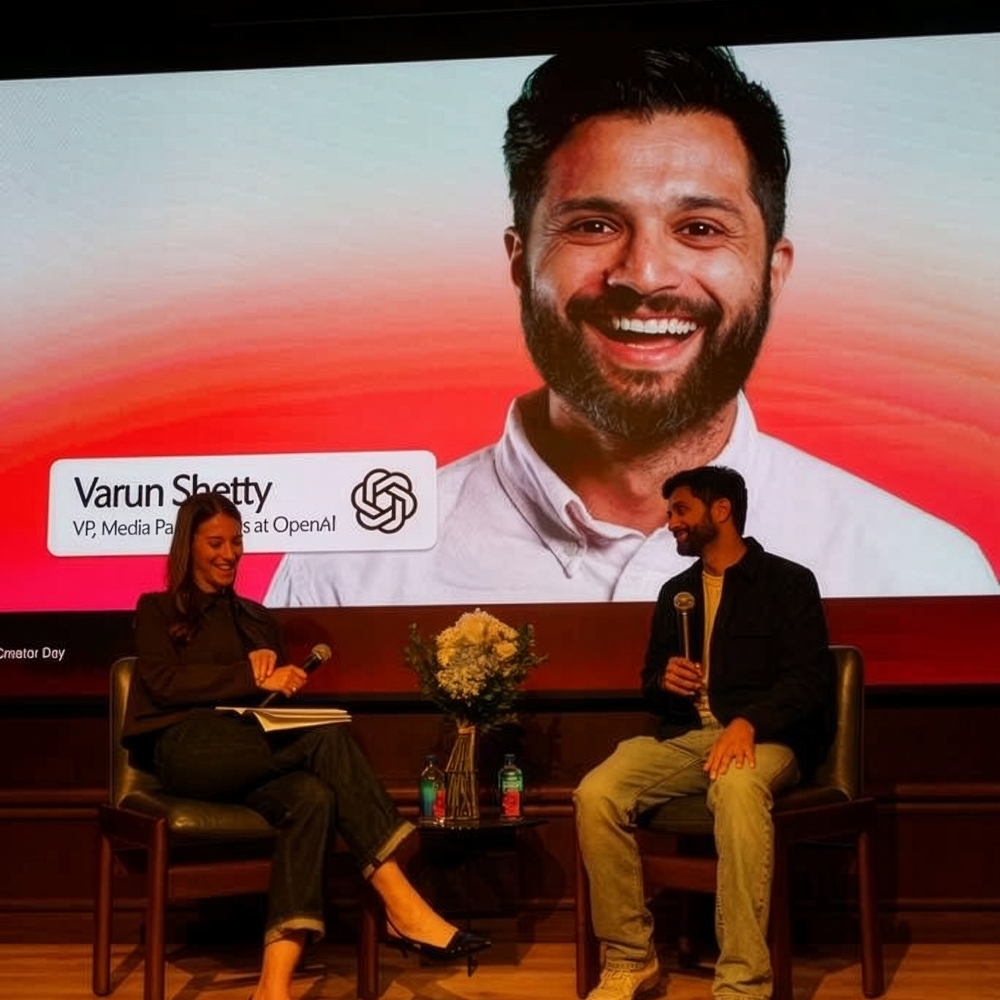 Varun Shetty, vice-président des parttenariats médias d'OpenAI, en conférence à New York, fin mai 2026.