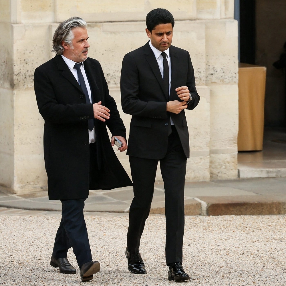 Le président de la LFP, Vincent Labrune (à g.) et celui du PSG, Nasser al-Khelaïfi.