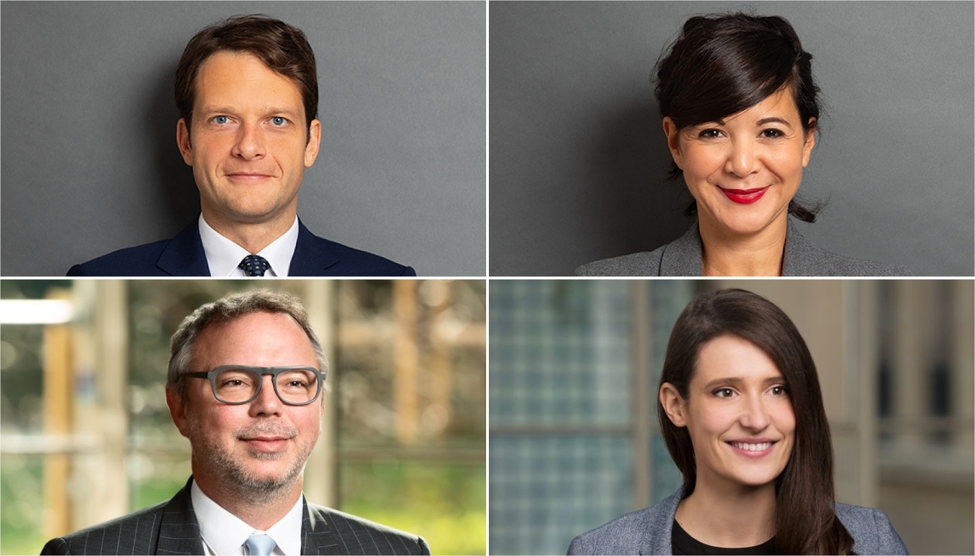En haut : les avocats Xavier Philipps et Djazia Tiourtite, de Bird & Bird. En bas : les avocats Fabrice Fages et Pauline Gilli, de Latham & Watkins.