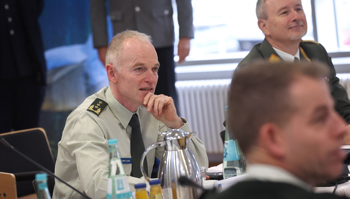 Dutch Lieutenant General Michiel van der Laan (left), Director General of the EU Military Staff, meets with European Union military commanders in Germany, 27 November 2025.