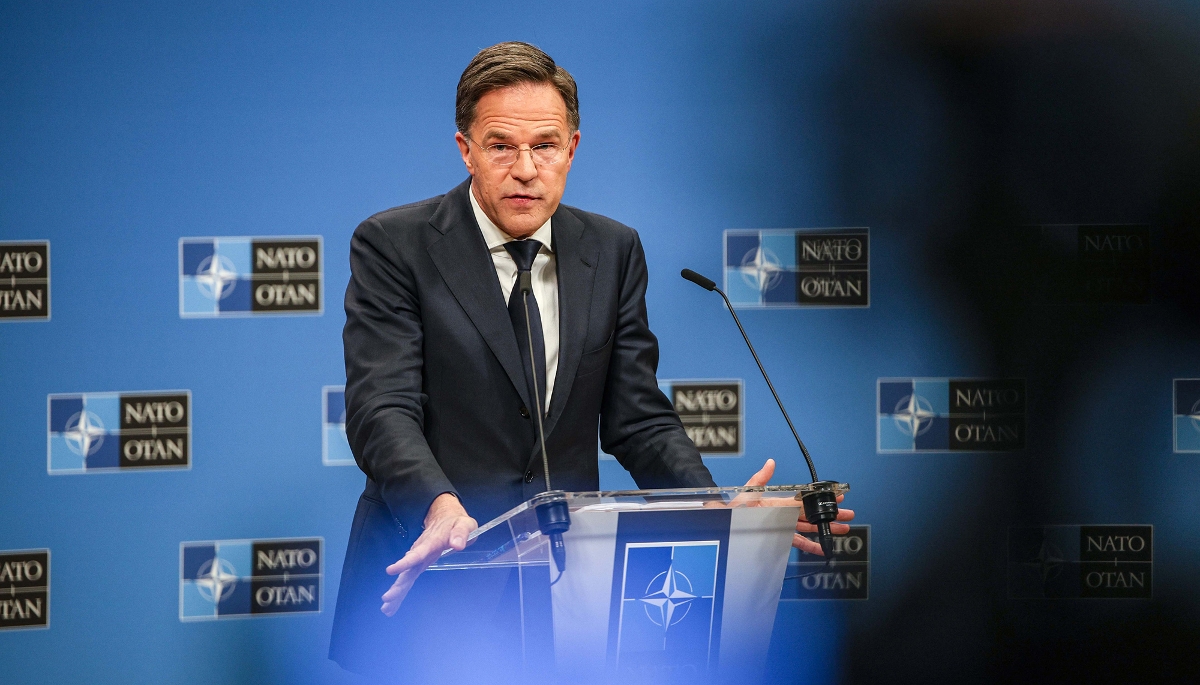 Le secrétaire général de l'OTAN, Mark Rutte, à Bruxelles, le 4 avril 2025.