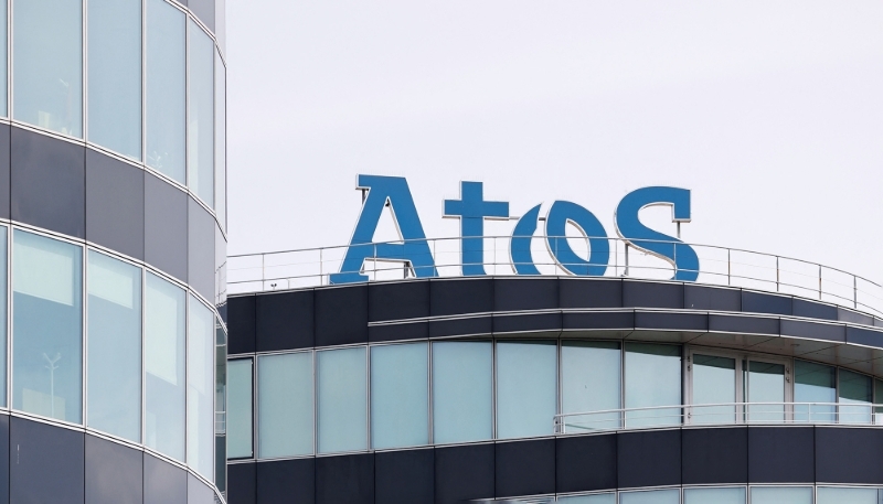 Le logo Atos au siège du groupe, à Bezons, près de Paris.