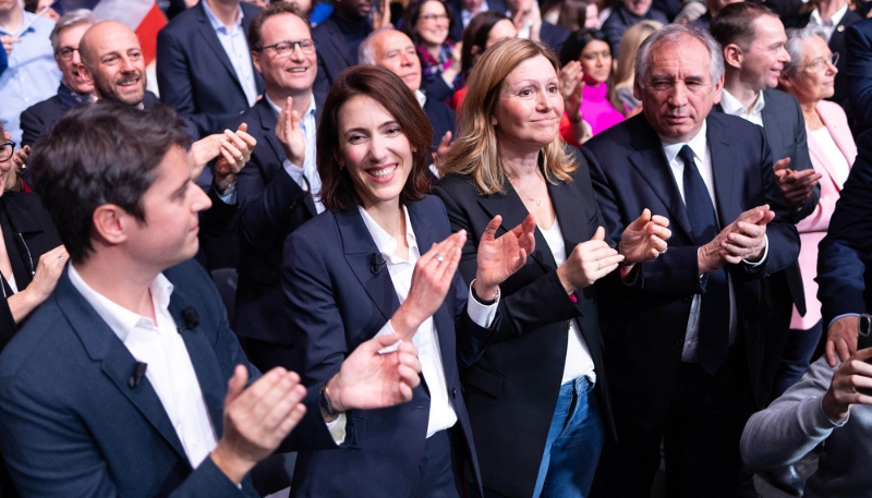 Gabriel Attal, Valérie Hayer,  Yaël Braun-Pivet et François Bayrou, à Lille, le 9 mars 2024.