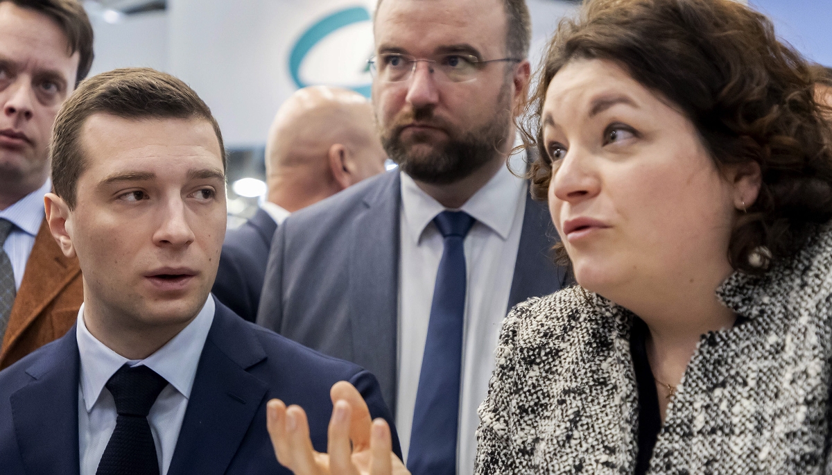 Le président du RN, Jordan Bardella, et l'eurodéputée Mathilde Androuët, le 26 février 2024.