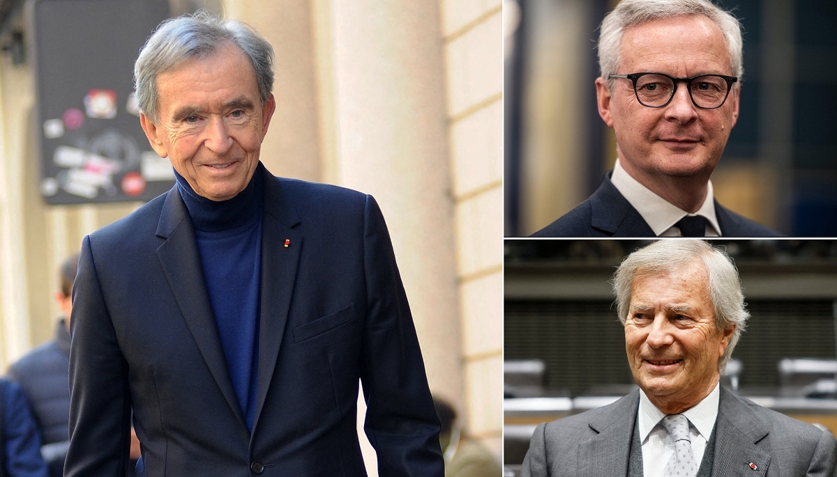 Bernard Arnault, Bruno Le Maire et Vincent Bolloré.