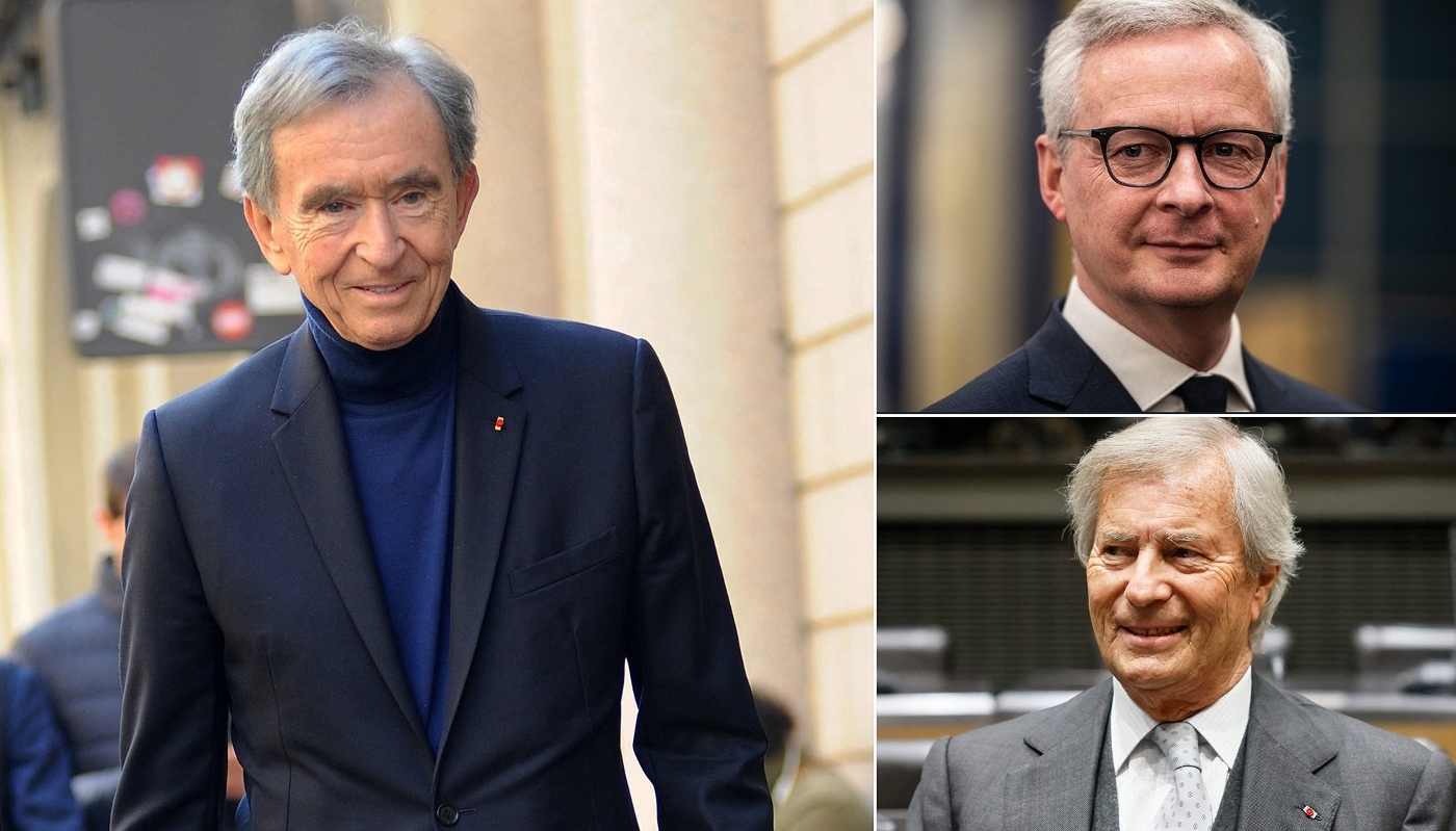 Bernard Arnault, Bruno Le Maire et Vincent Bolloré.