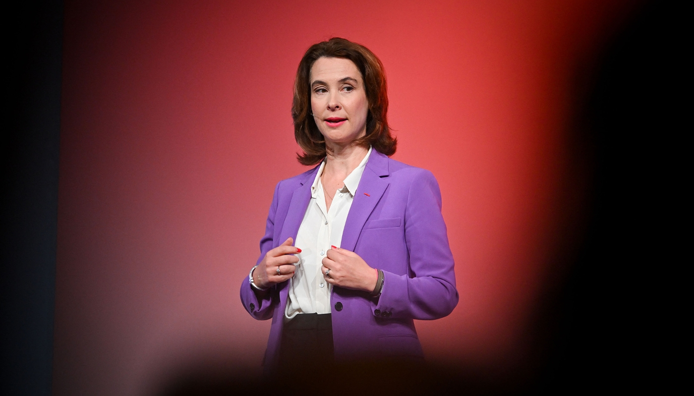 Estelle Brachlianoff, lors de l'assemblée générale de Veolia, le 25 avril 2024.