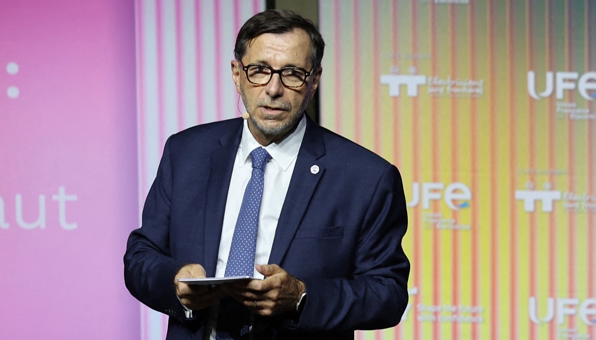 Christian Buchel, président de l'Union française de l'électricité (UFE), lors du 14e congrès de l'UFE à Paris, le 23 juin 2026.