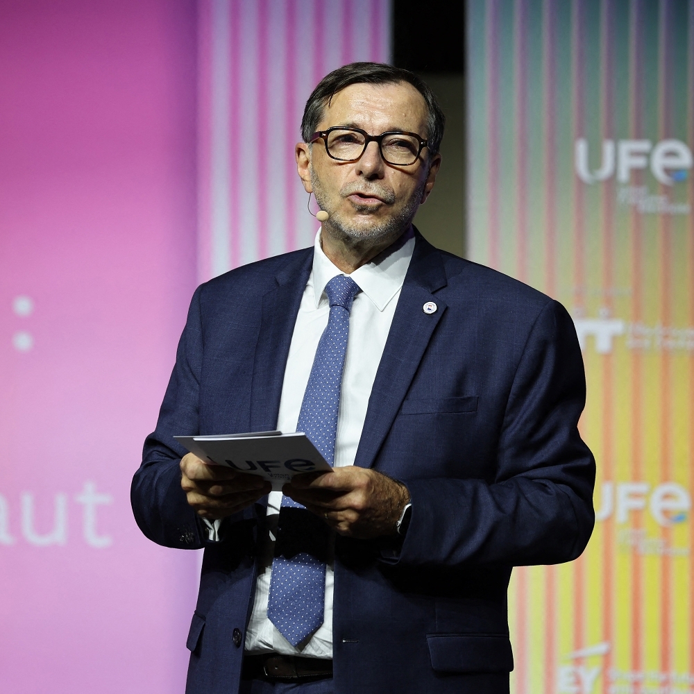 Christian Buchel, président de l'Union française de l'électricité (UFE), lors du 14e congrès de l'UFE à Paris, le 23 juin 2026.