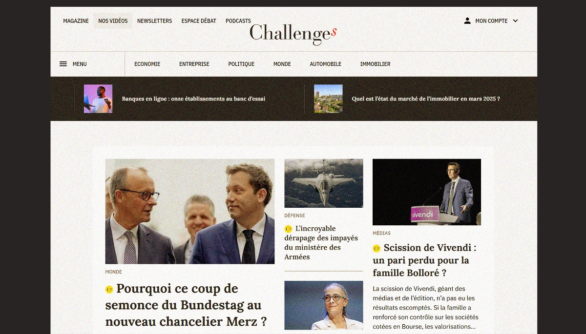 Vue du site internet de Challenges.