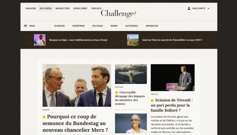 Vue du site internet de Challenges.