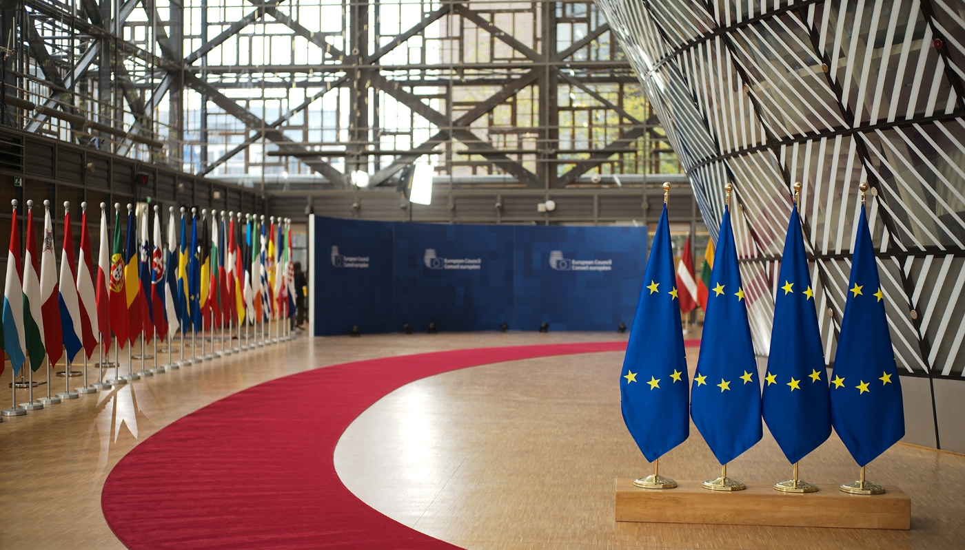 Entrée du Conseil, dans le bâtiment Europa, à Bruxelles, en octobre 2025.