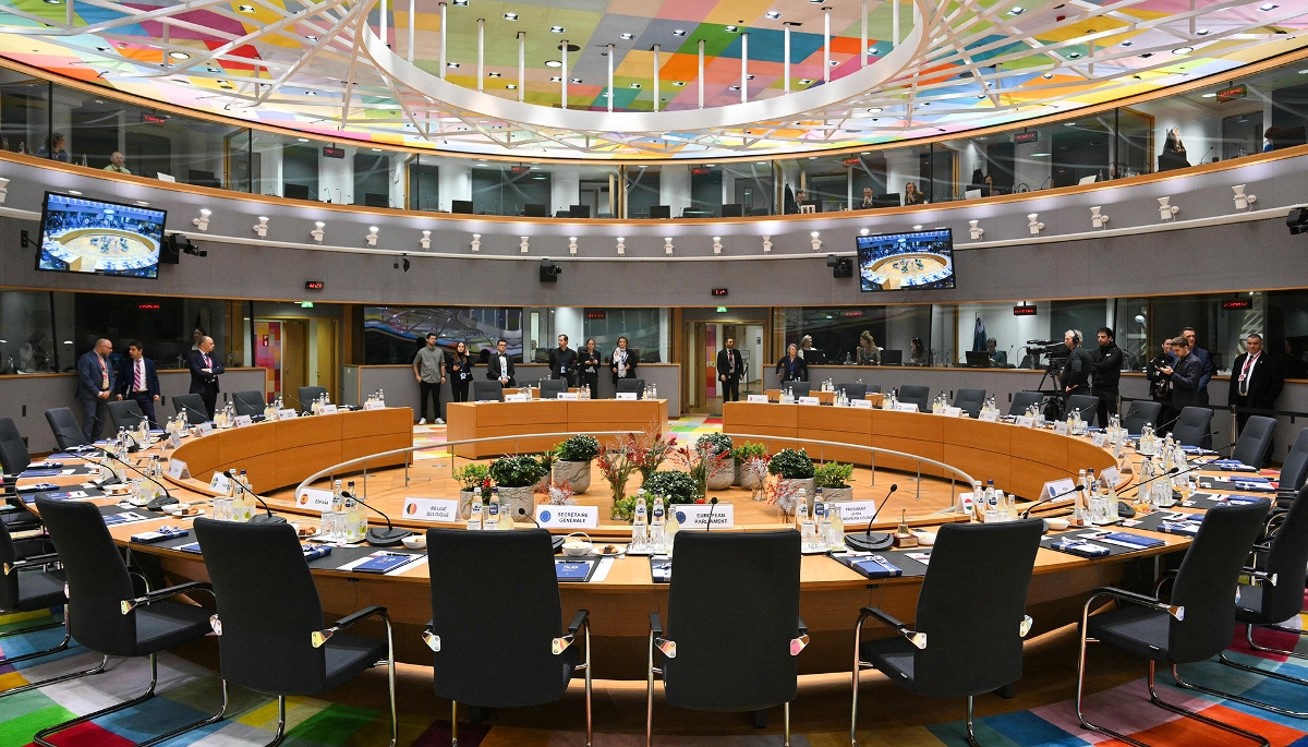 La salle de réunion du Conseil de l'Union européenne, à Bruxelles.