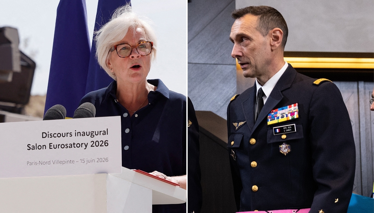 La ministre des armées, Catherine Vautrin, au salon Eurosatory, le 15 juin 2026, et le général Carcy, au quartier général de l'Otan, le 19 mai 2026, à l'ouverture du Comité militaire.