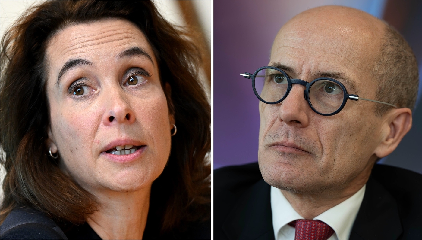 Estelle Brachlianoff, DG de Veolia, et Xavier Girre, DG de Suez.