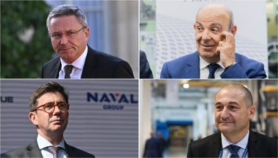 Éric Béranger (MBDA), Éric Trappier (Dassault Aviation), Pierre-Éric Pommellet (Naval Group) et Jean-Paul Alary (KNDS).
