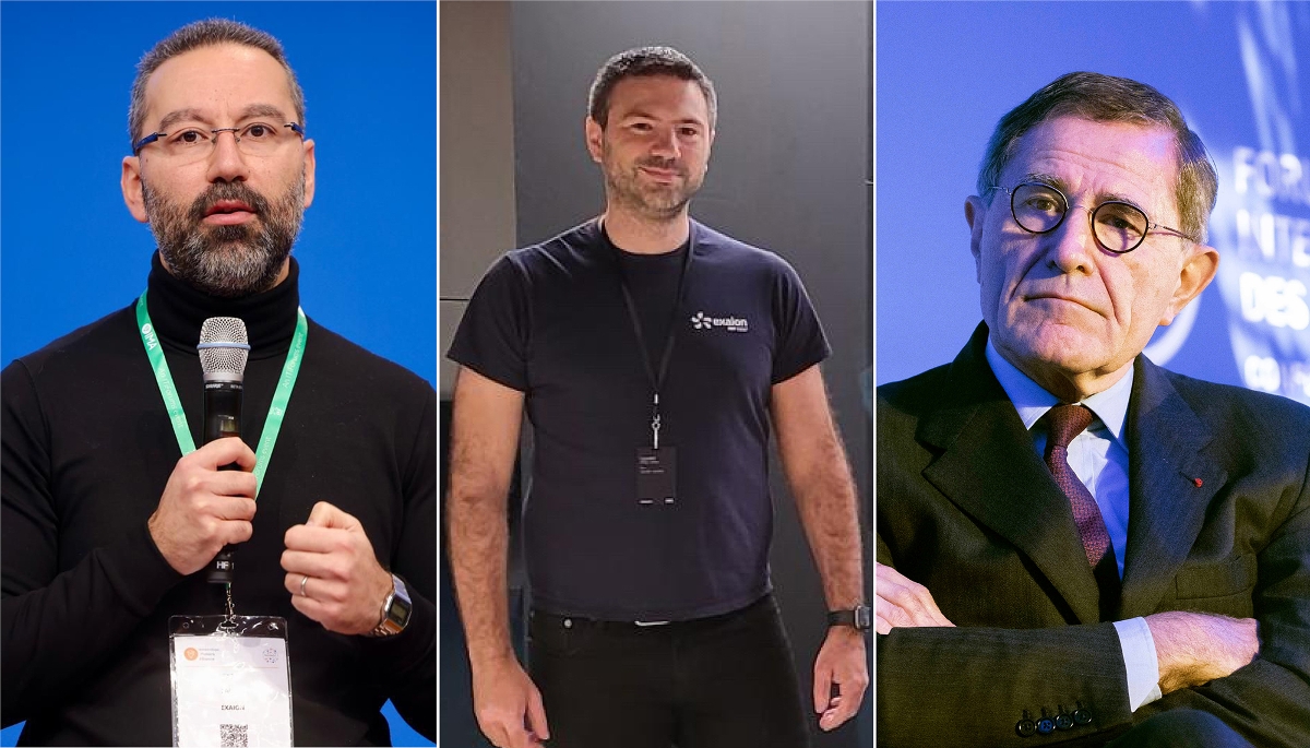 Fatih Balyeli, DG d'Exaion, Laurent Bernou-Mazars, directeur technologies, et l'ancien patron de GDF Suez, Gérard Mestrallet.