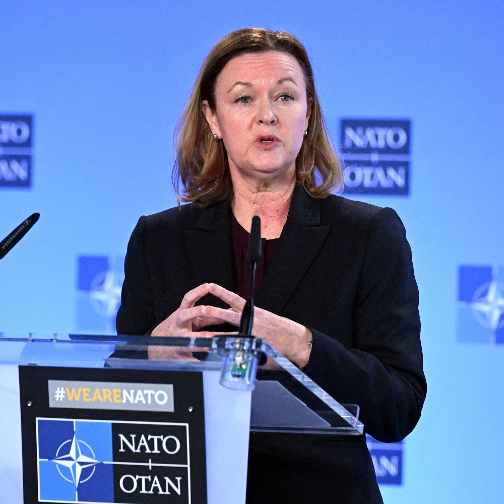 Stacy Cummings, directrice générale de l'Agence Otan de support et d'acquisition (NSPA), au quartier général de l'Otan à Bruxelles, le 23 janvier 2024.