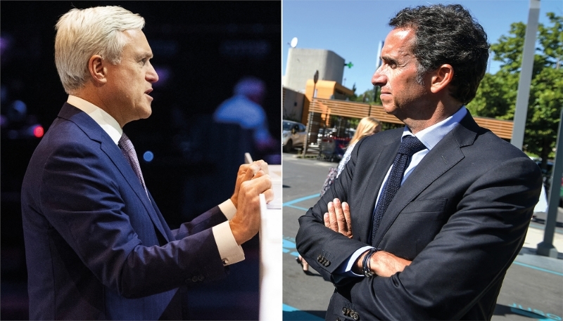 Le PDG d'Ahold Delhaize, Frans Muller (à g.), et celui de Carrefour, Alexandre Bompard.