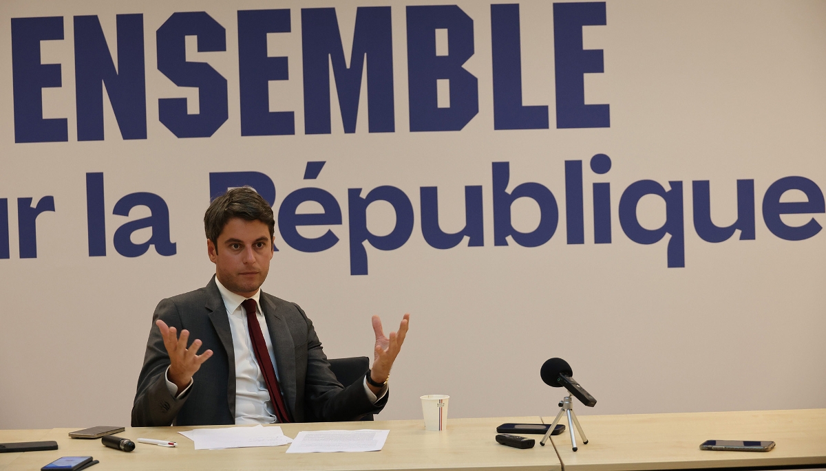 Gabriel Attal, au siège du parti Renaissance, rue du Rocher à Paris.