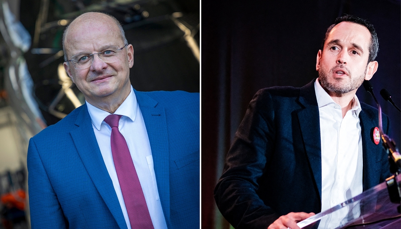 Christophe Grudler, député européen, à Belfort, le 28 octobre 2024, et Pierre Jouvet, député européen, à Grenoble, le 11 mars 2026.