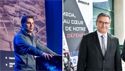 Hadrien Canter (à g.), cofondateur d'Alta Ares, et Éric Beranger, PDG de MBDA.