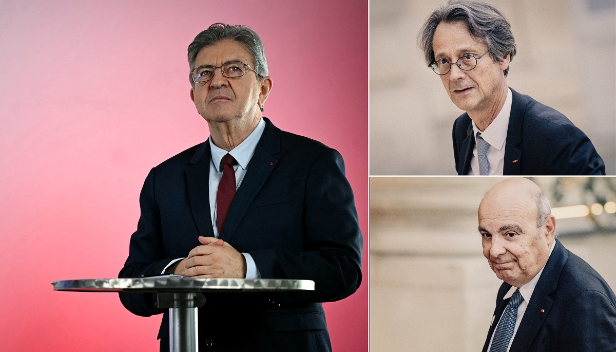 Jean-Luc Mélenchon, le 14 octobre 2026 ; Olivier Andriès, directeur général de Safran (en h.), et Éric Trappier, président du Groupe industriel Marcel Dassault etdirecteur général de Dassault Aviation, en marge du Sommet de l'espace, à l'Élysée, le 9 septembre 2026.