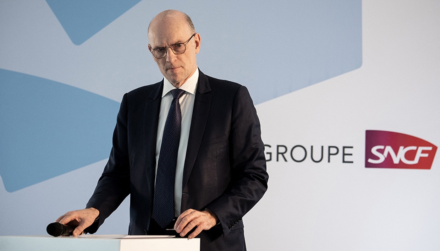 Laurent Trevisani, directeur général délégué du groupe SNCF, lors de la présentation des résultats financiers 2022 de l'entreprise, en conférence de presse au siège, à La Plaine-Saint-Denis, le 23 février 2023.