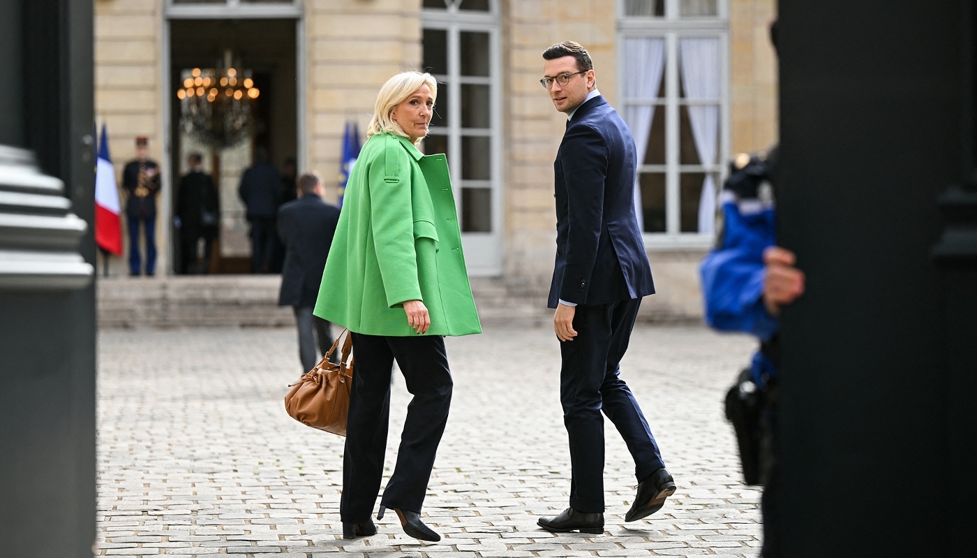 Marine Le Pen et Jordan Bardella, à l'Hôtel Matignon, le 11 mars 2026.