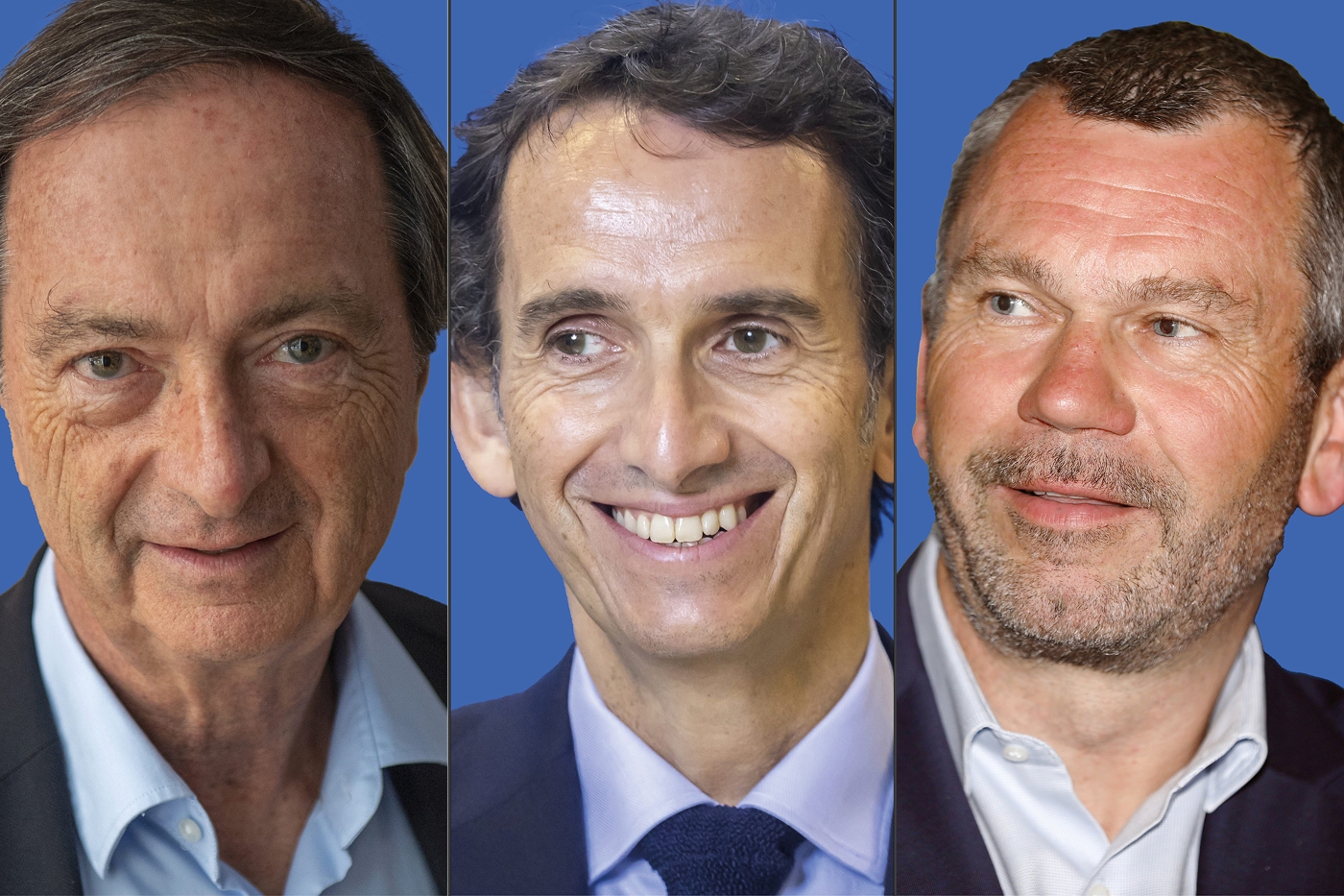Michel-Edouard Leclerc, Alexandre Bompard et Thierry Cotillard (de g. à dr.).