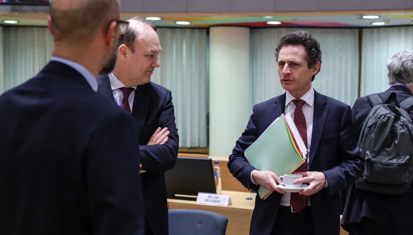 Le représentant permanent de la France auprès de l'UE, Philippe Leglise-Costa, lors d'une réunion du Coreper à Bruxelles, en avril 2020.