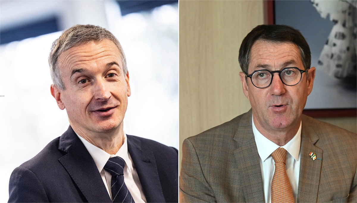 Yann Leriche (à g.), DG de Getlink, et Jean-Marc Roué, président du conseil de surveillance de Britanny Ferries.