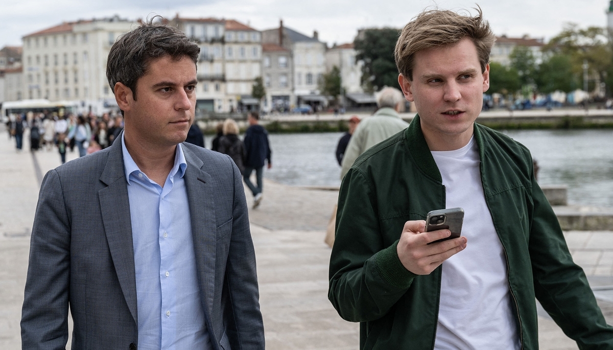 Gabriel Attal et Antoine Lesieur, le 12 octobre 2024, à La Rochelle. 