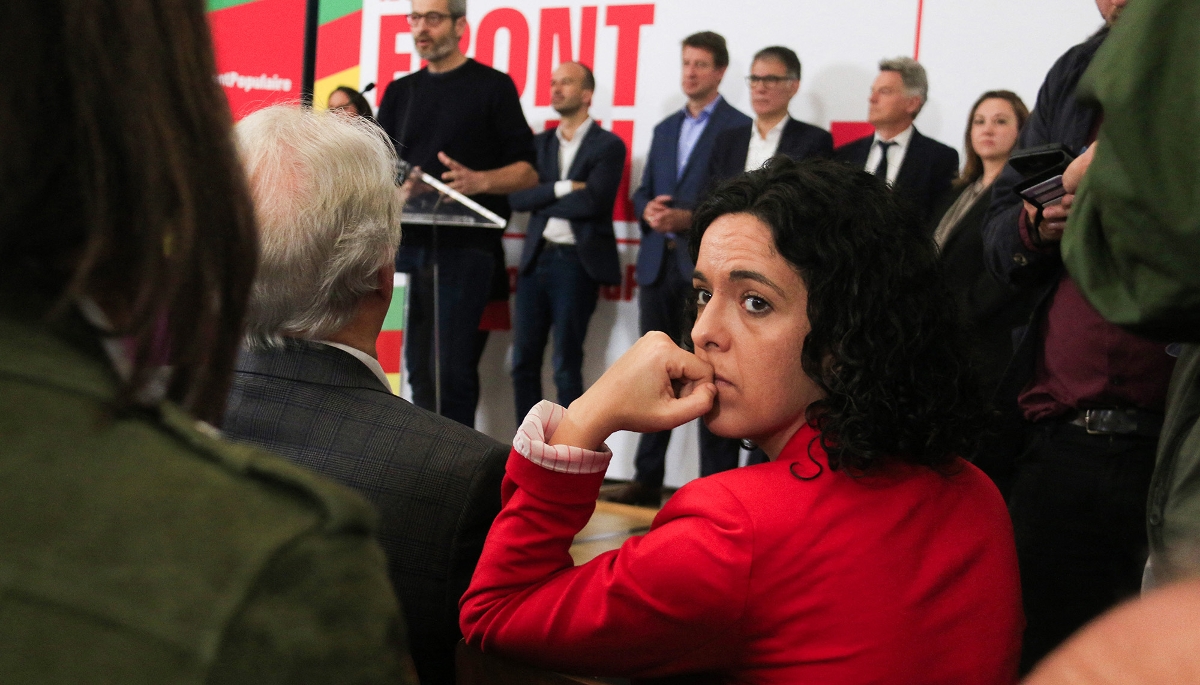Manon Aubry, lors d'une conférence LFI, le 14 juin 2024 à Paris.