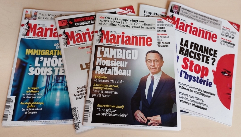 Des numéros de Marianne, parus en avril et mai 2025.