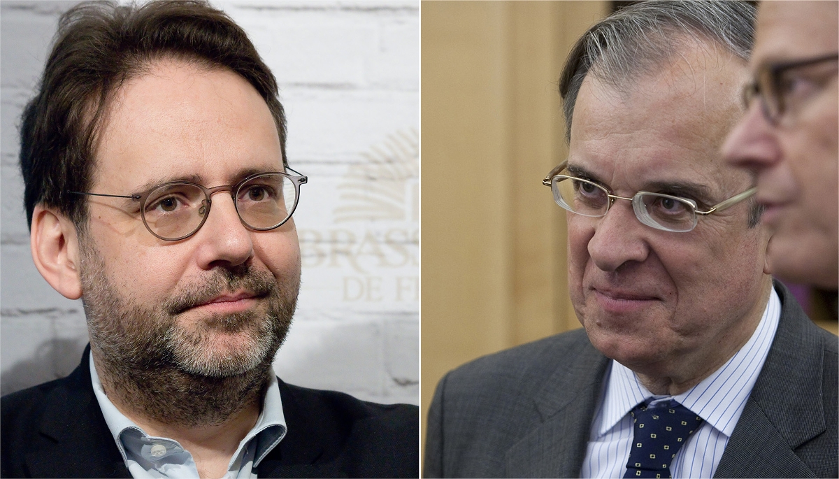 L'ancien ministre Matthias Fekl, le 24 février 2024 à Paris, et le diplomate Maurice Gourdault-Montagne, alors ambassadeur en Allemagne, à Berlin, le 6 mai 2012.