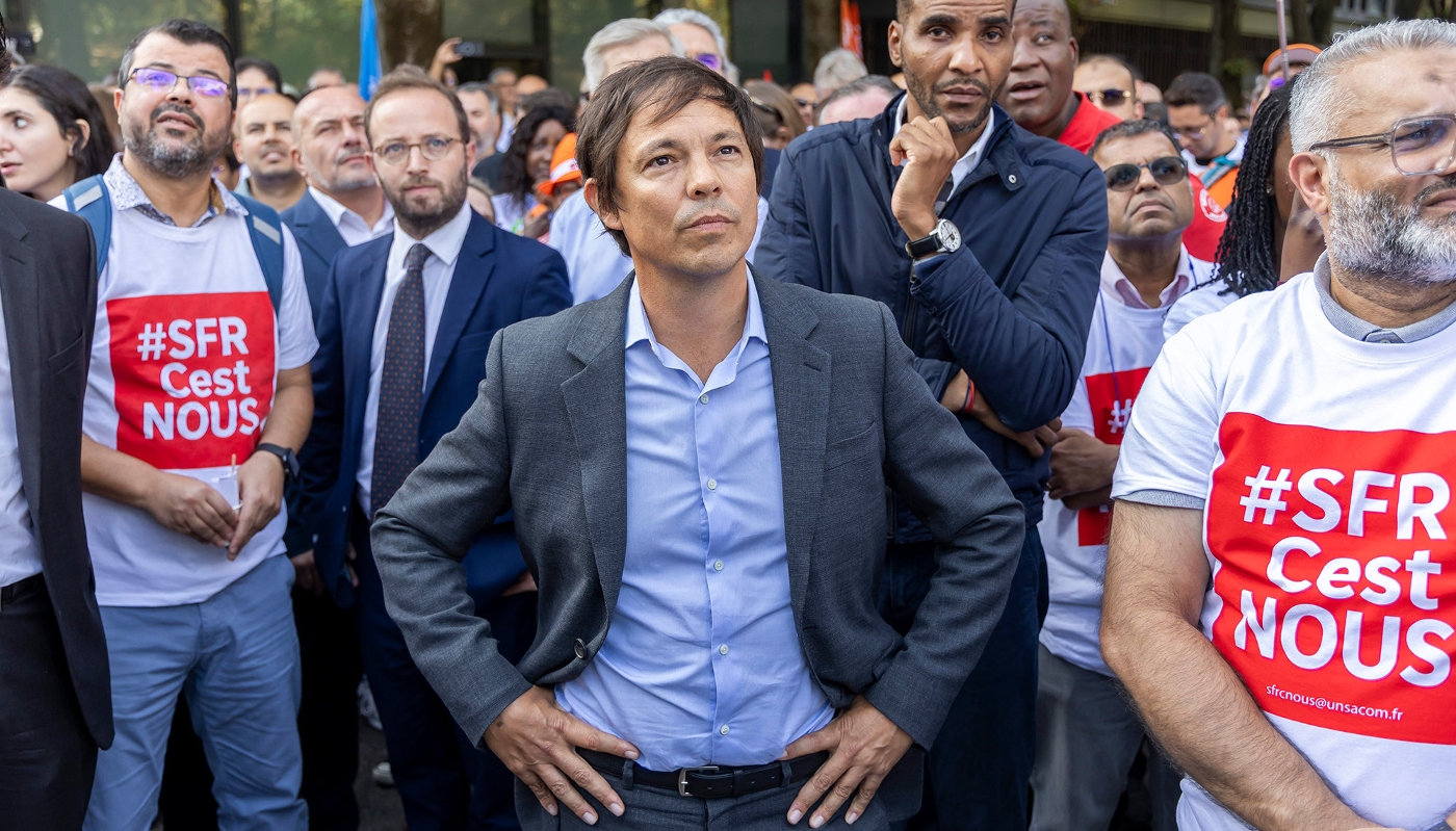 Mathieu Cocq, PDG de SFR, lors d'une manifestation des salariés du groupe Altice France, le 24 septembre 2026, à Paris.