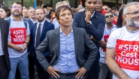 Mathieu Cocq, PDG de SFR, lors d'une manifestation des salariés du groupe Altice France, le 24 septembre 2026, à Paris.