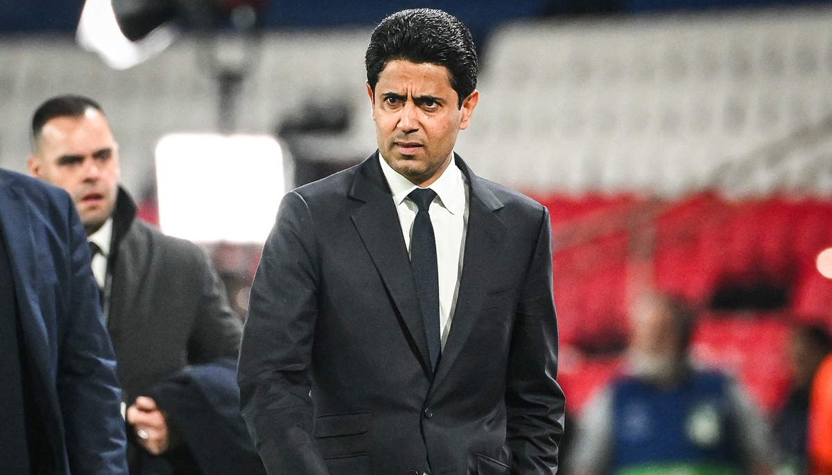 Nasser al-Khelaïfi, président du PSG, lors d'un match au Parc des Princes à Paris, le 7 mai 2025.