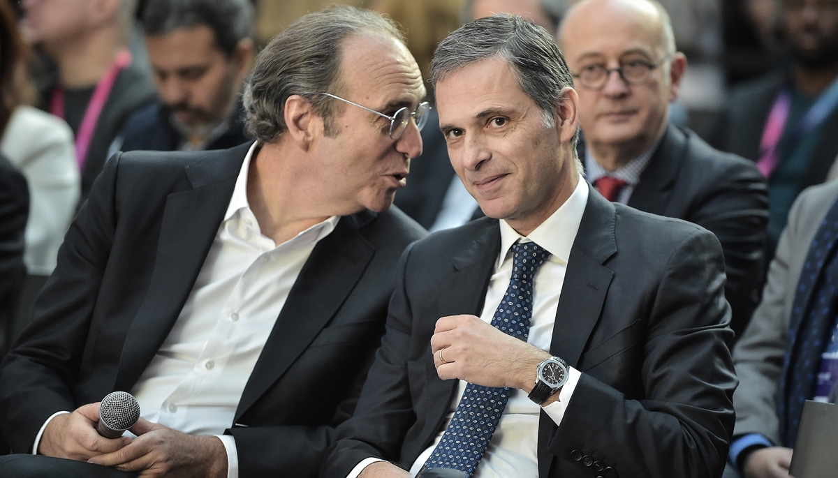 Xavier Niel et Rodolphe Saadé, à Paris, le 17 novembre 2023, lors du salon ai-Pulse.