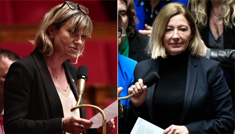 Au Parlement, les députées Marie Récalde, le 21 mai 2025, et Natalia Pouzyreff, le 27 février 2024.   